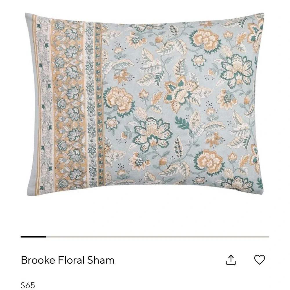 Pottery Barn Brooke Floral Standard Pillow Sham Blue Percale Cotton New